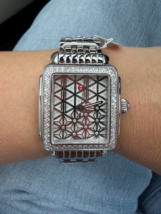 Michele Silver Crystal-Set Square Bracelet Watch with Mother-of-Pearl Dial main image 5
